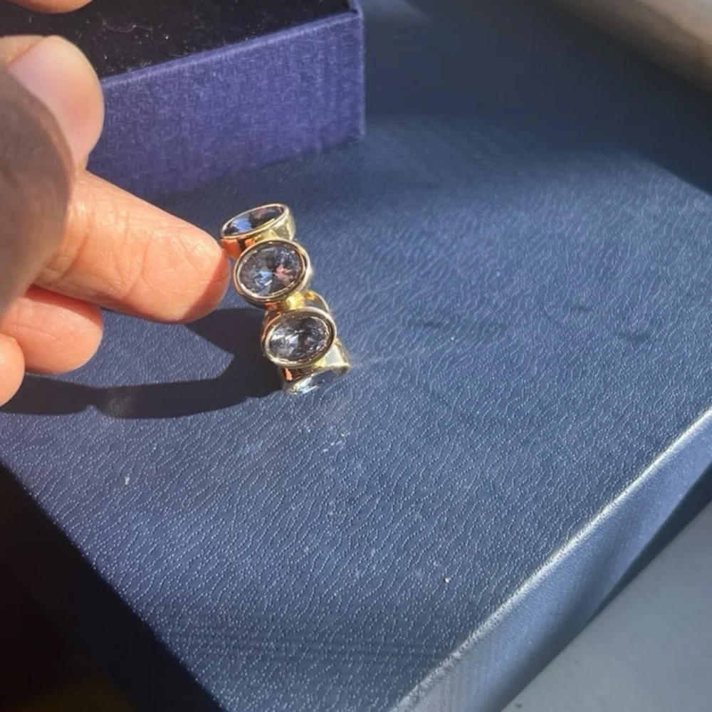 Gorgeous grayish blue oval cut swarovski elements 14kt gold plated size 9 ring - Picture 10 of 13